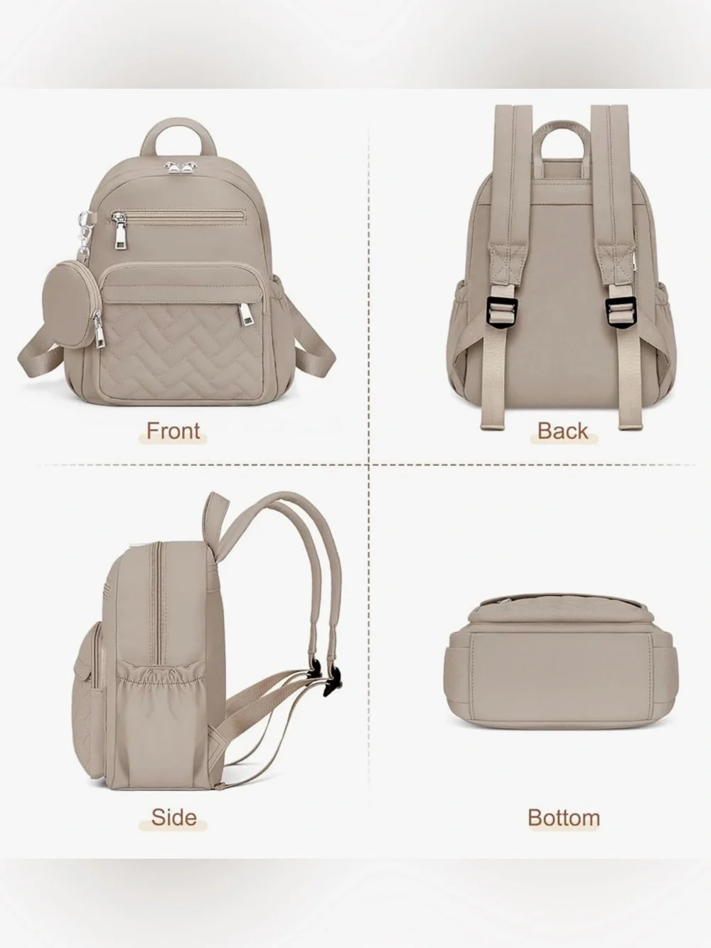 NWT SYTRAH Mini Puffer Backpack Taupe Anti-Theft Travel Bag